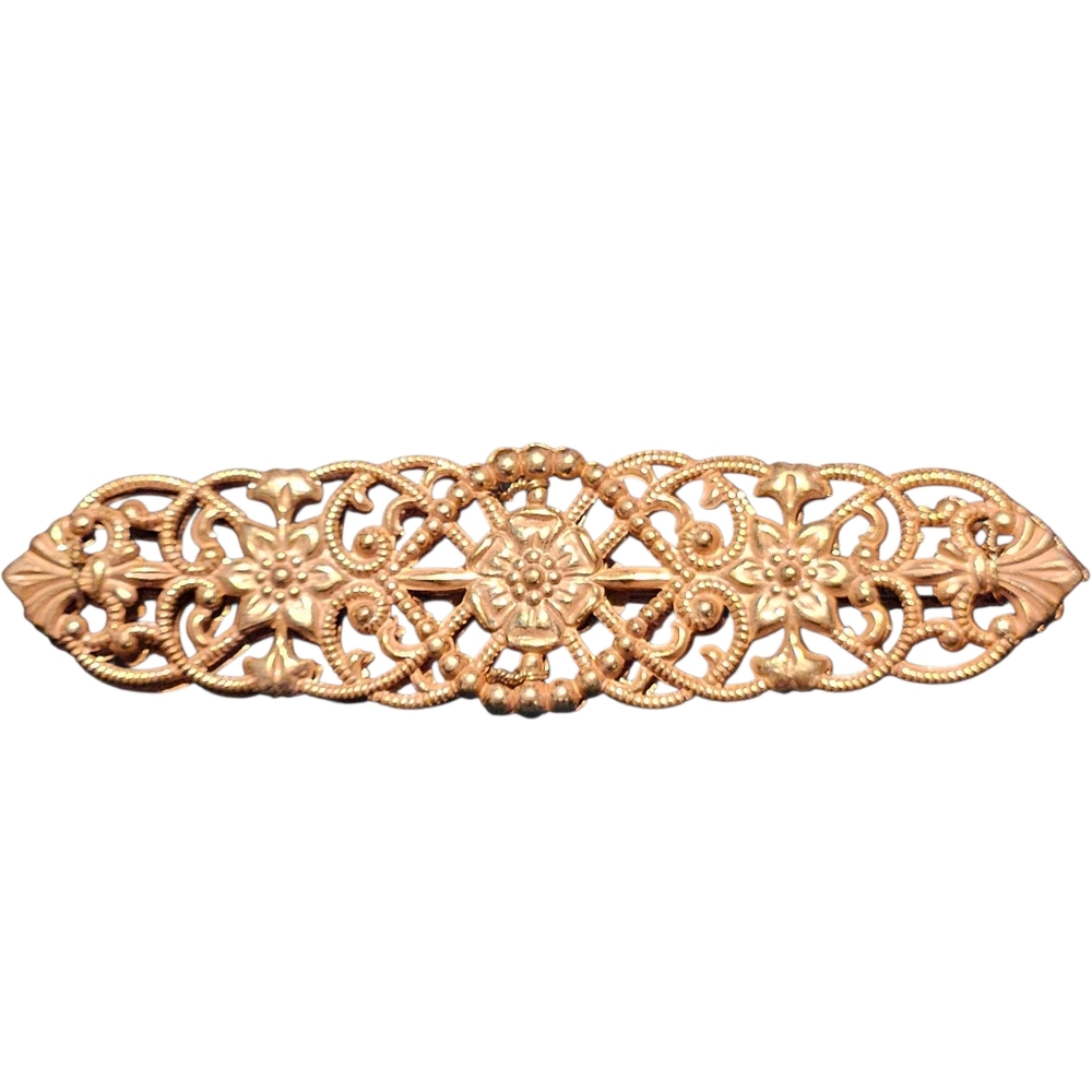 Miriam Haskell Gilded Filigree Bar Pin Vintage Gold Tone Floral Signed - Picture 5 of 9
